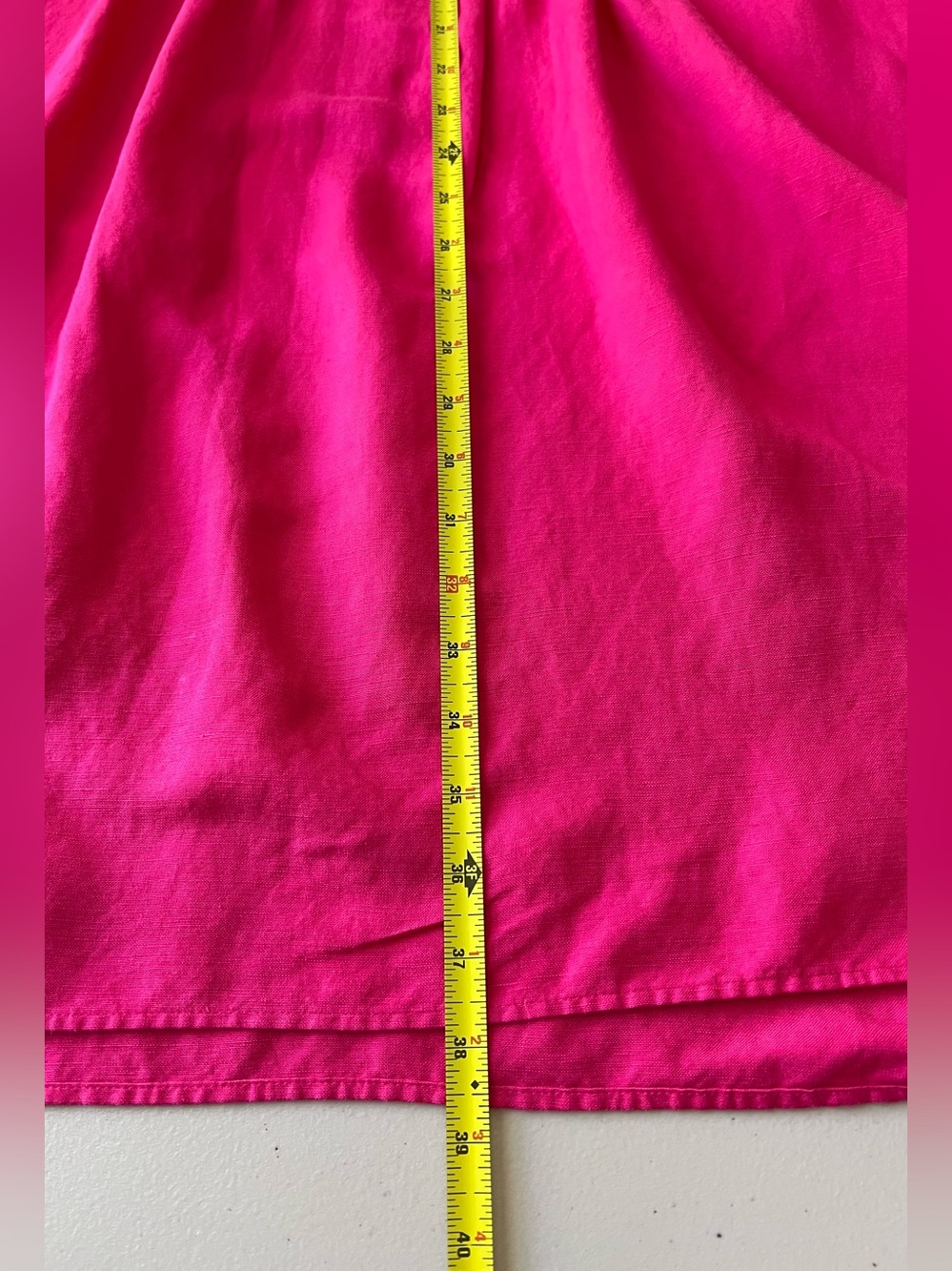 LOFT Petite Hot Pink Linen Blend Flutter Sleeve Shift Dress Pleated Front - Picture 10 of 11